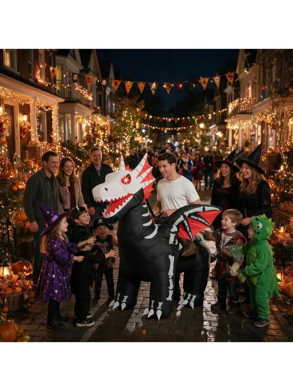Adult Halloween Inflatable Costume - Light-Up Skeleton Dragon Suit for Parties